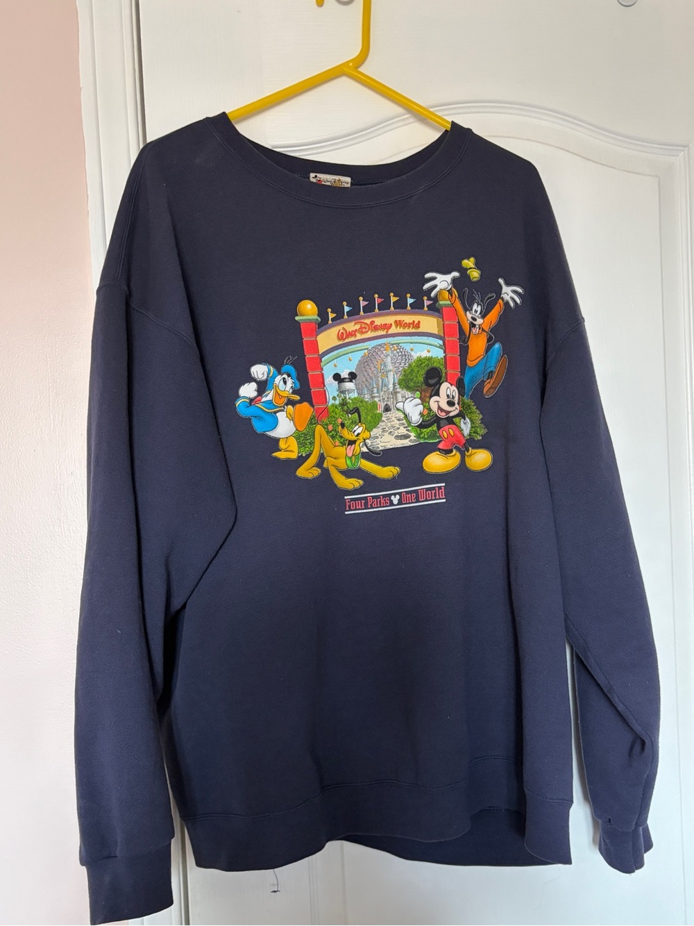 Disney Navy Sweatshirt with Mickey Mouse Tag and Yellow Walt Disney World Logo - Picture 2 of 4
